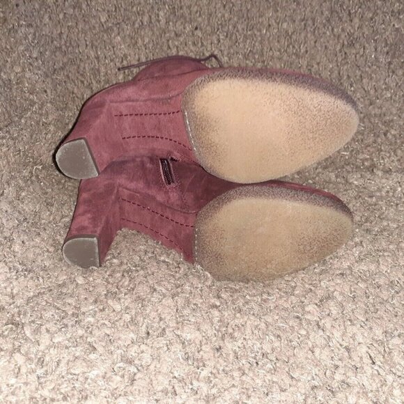 GADEA-Plum Suede Lace-Up/Side Zip-Ankle Booties-Block Heel-Sz 37-Near Mint - Picture 8 of 8